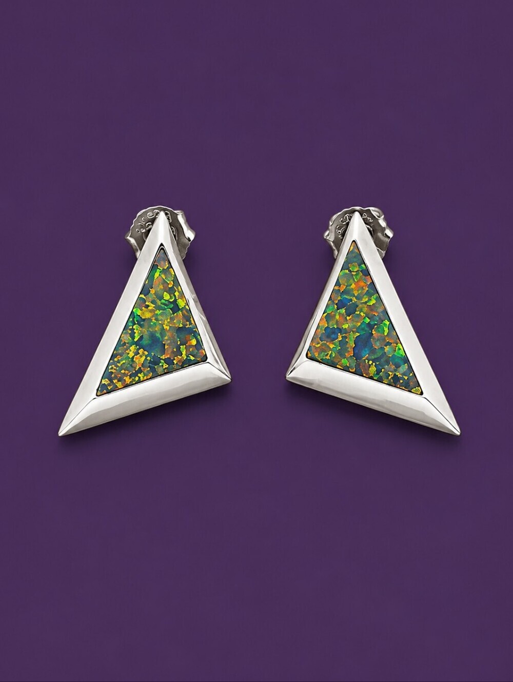 Black Opal Sterling Silver Geometric Triangle Post Earrings